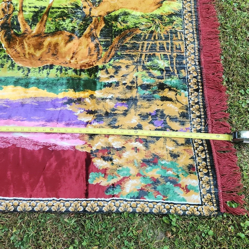 Vintage Large western Equestrian Woven wall hanging or throw rug With Fringe